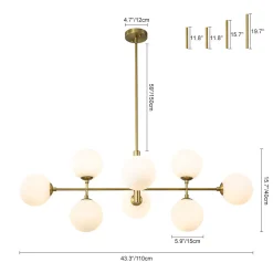 8-Light Linear Sputnik Frosted Glass Globe Chandelier