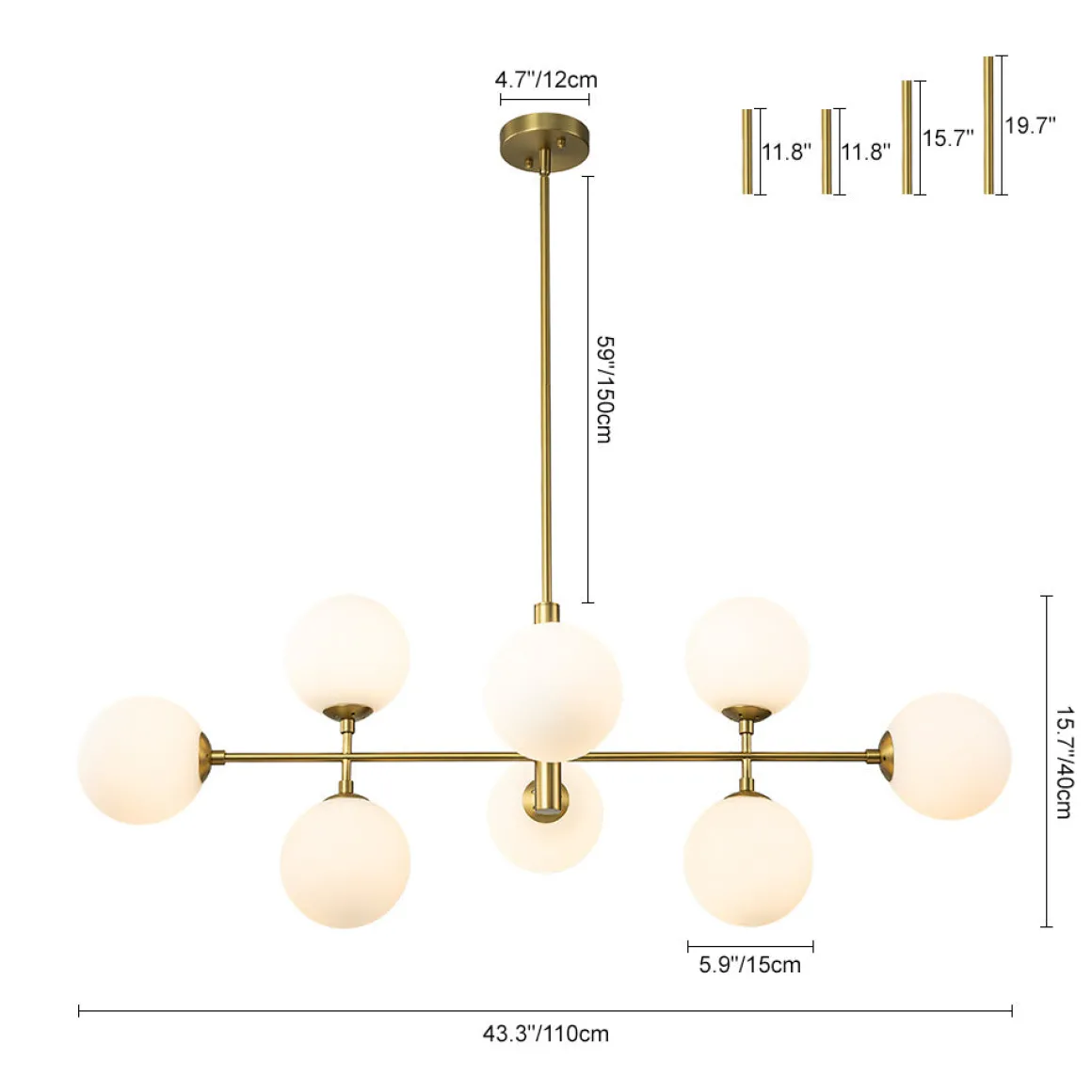 8-Light Linear Sputnik Frosted Glass Globe Chandelier