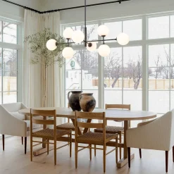 8-Light Linear Sputnik Frosted Glass Globe Chandelier