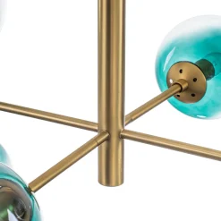 8-Light Linear Sputnik Tinted Blue Glass Bubble Chandelier