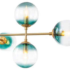 8-Light Linear Sputnik Tinted Blue Glass Bubble Chandelier