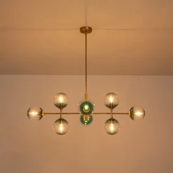 8-Light Linear Sputnik Tinted Blue Glass Bubble Chandelier