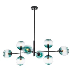 8-Light Linear Sputnik Tinted Blue Glass Bubble Chandelier