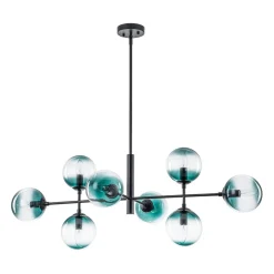8-Light Linear Sputnik Tinted Blue Glass Bubble Chandelier