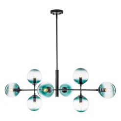 8-Light Linear Sputnik Tinted Blue Glass Bubble Chandelier