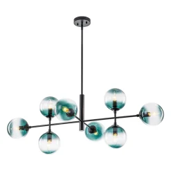 8-Light Linear Sputnik Tinted Blue Glass Bubble Chandelier