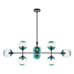 8-Light Linear Sputnik Tinted Blue Glass Bubble Chandelier