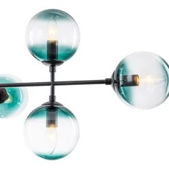 8-Light Linear Sputnik Tinted Blue Glass Bubble Chandelier