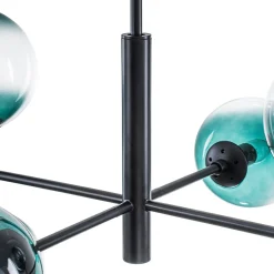 8-Light Linear Sputnik Tinted Blue Glass Bubble Chandelier