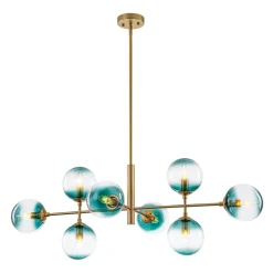8-Light Linear Sputnik Tinted Blue Glass Bubble Chandelier