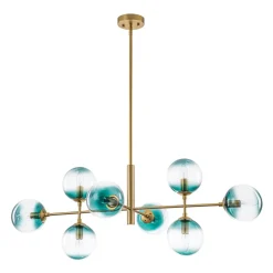 8-Light Linear Sputnik Tinted Blue Glass Bubble Chandelier