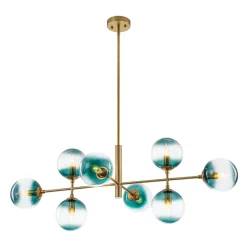 8-Light Linear Sputnik Tinted Blue Glass Bubble Chandelier
