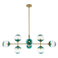 8-Light Linear Sputnik Tinted Blue Glass Bubble Chandelier