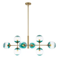 8-Light Linear Sputnik Tinted Blue Glass Bubble Chandelier
