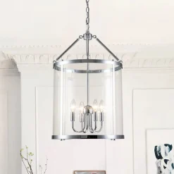 4-Light Manor Glass Wide Cylinder Lantern Pendant Light