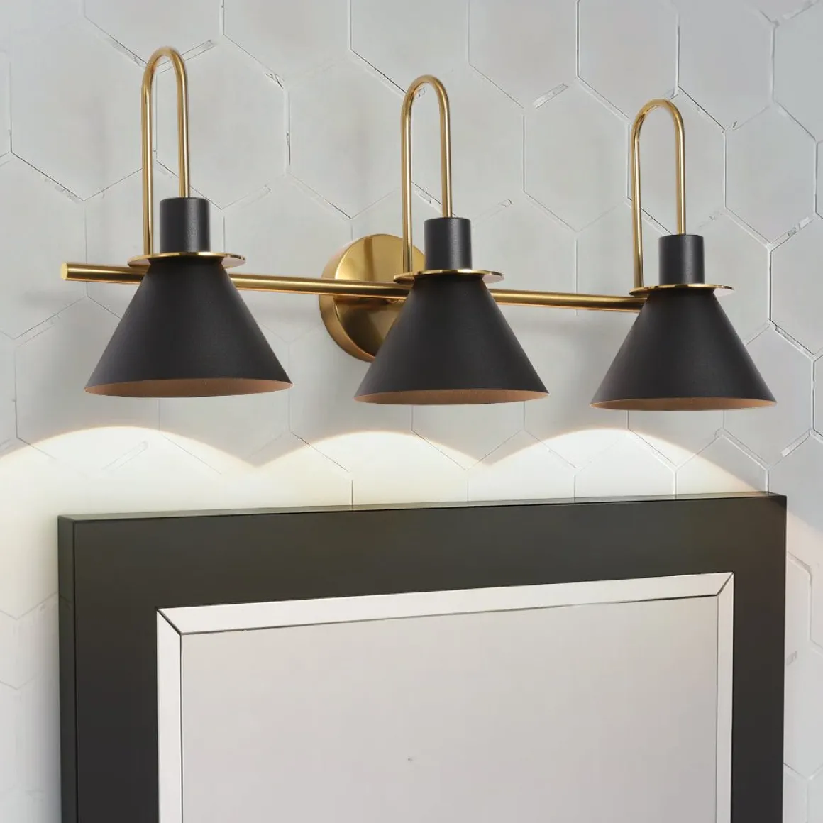 3-Light Metal Conical Shade Bathroom Vanity Wall Sconce