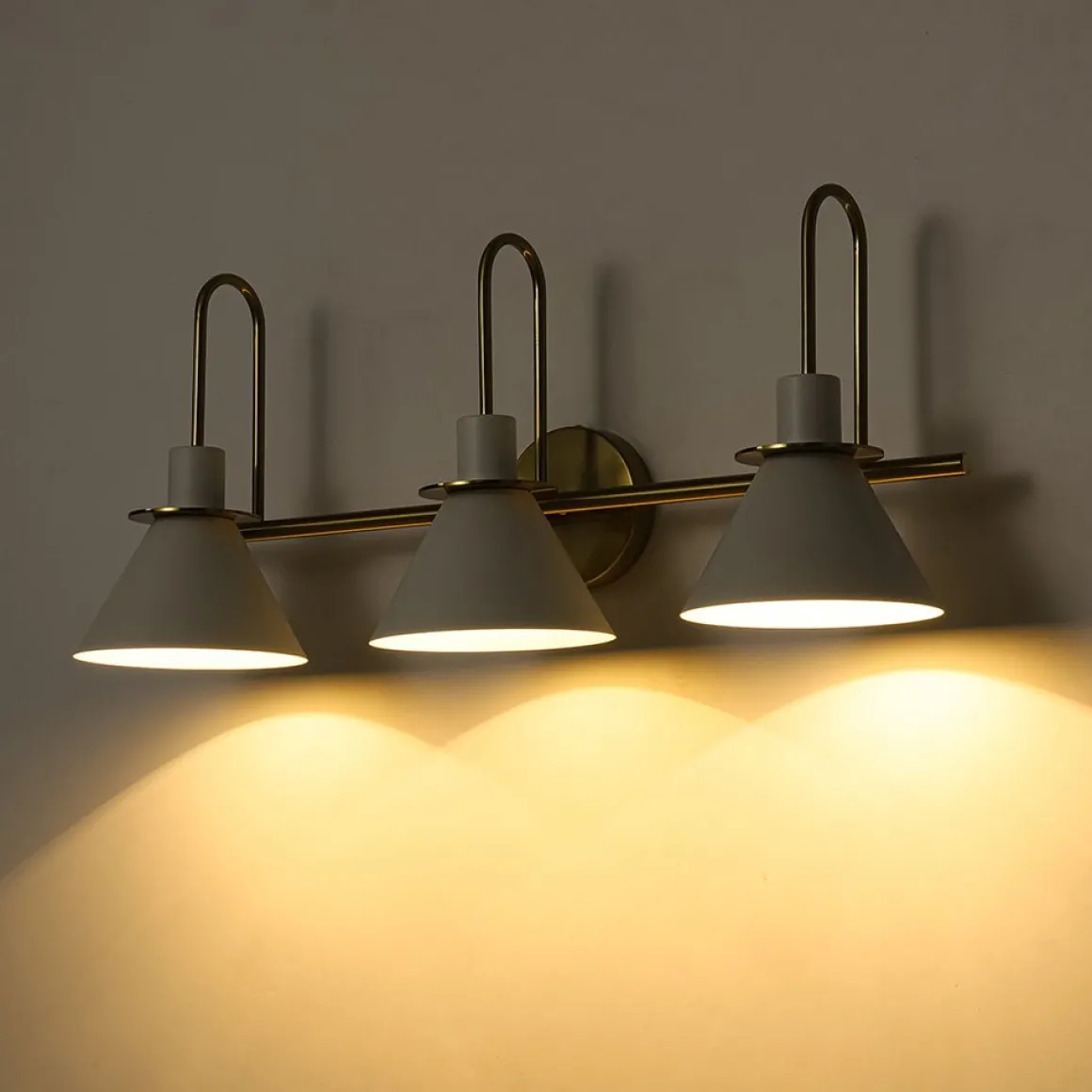 3-Light Metal Conical Shade Bathroom Vanity Wall Sconce