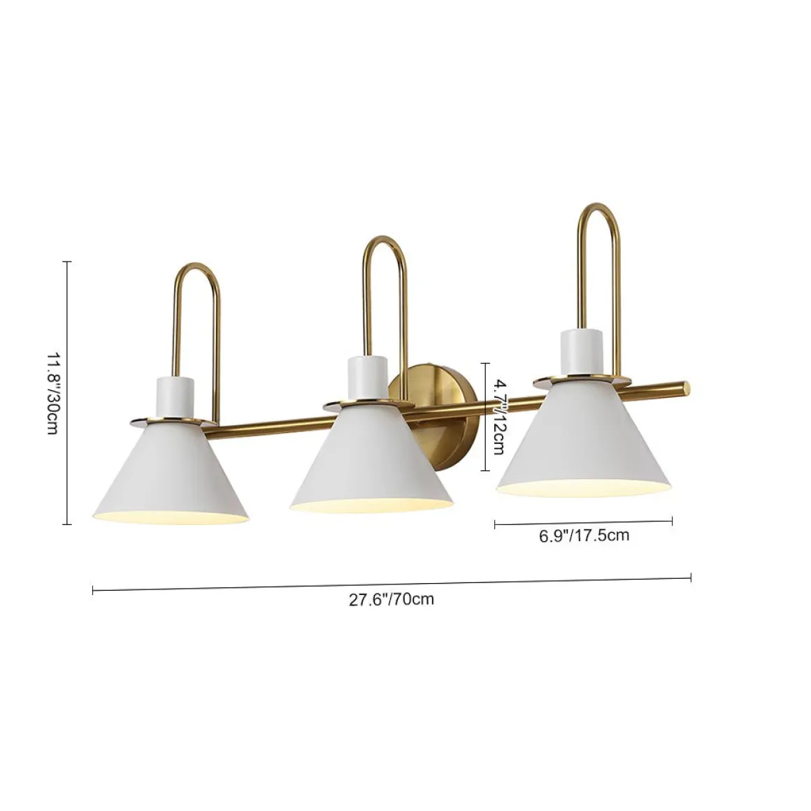 3-Light Metal Conical Shade Bathroom Vanity Wall Sconce