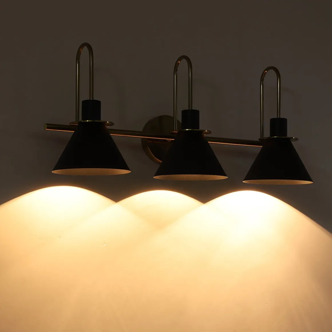 3-Light Metal Conical Shade Bathroom Vanity Wall Sconce