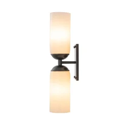 2-Light Milky White Glass Cylinder Vanity Wall Sconce
