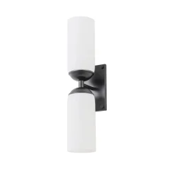 2-Light Milky White Glass Cylinder Vanity Wall Sconce