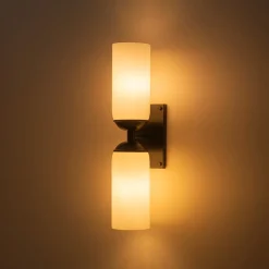 2-Light Milky White Glass Cylinder Vanity Wall Sconce