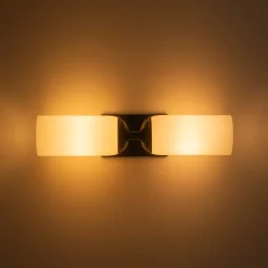 2-Light Milky White Glass Cylinder Vanity Wall Sconce