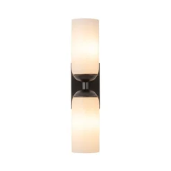 2-Light Milky White Glass Cylinder Vanity Wall Sconce