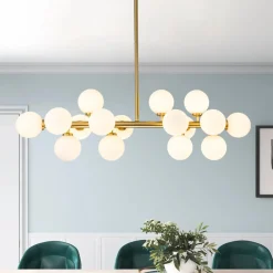 16-Light Milky White Glass Globe Linear Sputnik Chandelier