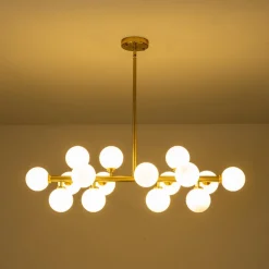 16-Light Milky White Glass Globe Linear Sputnik Chandelier