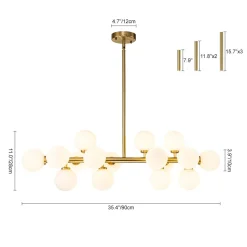16-Light Milky White Glass Globe Linear Sputnik Chandelier