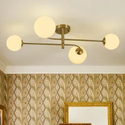 4-Light Minimalist Linear Sputnik Opal Glass Globe Semi Flush