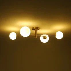 4-Light Minimalist Linear Sputnik Opal Glass Globe Semi Flush