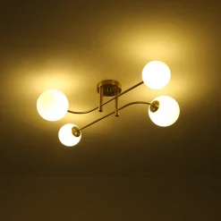 4-Light Minimalist Linear Sputnik Opal Glass Globe Semi Flush