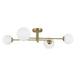 4-Light Minimalist Linear Sputnik Opal Glass Globe Semi Flush
