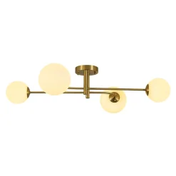 4-Light Minimalist Linear Sputnik Opal Glass Globe Semi Flush