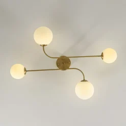 4-Light Minimalist Linear Sputnik Opal Glass Globe Semi Flush