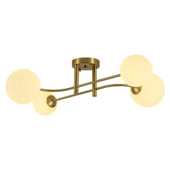 4-Light Minimalist Linear Sputnik Opal Glass Globe Semi Flush