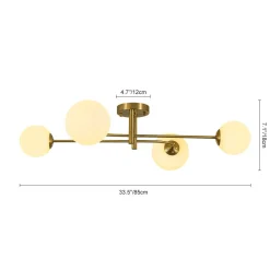 4-Light Minimalist Linear Sputnik Opal Glass Globe Semi Flush