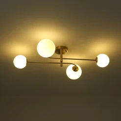 4-Light Minimalist Linear Sputnik Opal Glass Globe Semi Flush