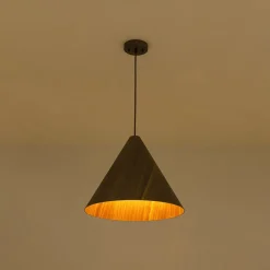 1-Light Modern Farmhouse Wood Grain Cone Kitchen Pendant