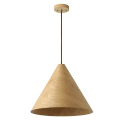 1-Light Modern Farmhouse Wood Grain Cone Kitchen Pendant