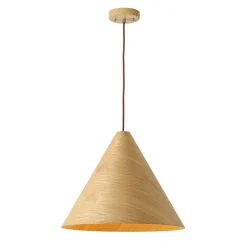 1-Light Modern Farmhouse Wood Grain Cone Kitchen Pendant