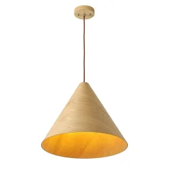 1-Light Modern Farmhouse Wood Grain Cone Kitchen Pendant
