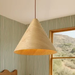 1-Light Modern Farmhouse Wood Grain Cone Kitchen Pendant
