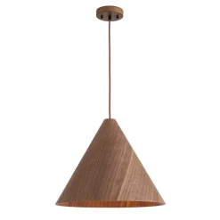 1-Light Modern Farmhouse Wood Grain Cone Kitchen Pendant