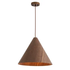 1-Light Modern Farmhouse Wood Grain Cone Kitchen Pendant