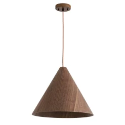 1-Light Modern Farmhouse Wood Grain Cone Kitchen Pendant