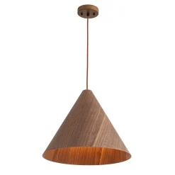 1-Light Modern Farmhouse Wood Grain Cone Kitchen Pendant