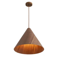 1-Light Modern Farmhouse Wood Grain Cone Kitchen Pendant